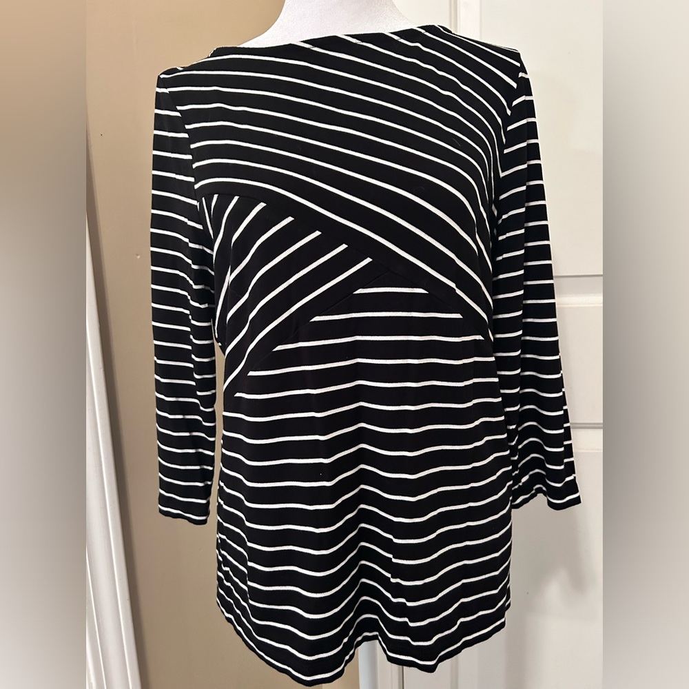 Talbots  3/4 Sleeve Black and White Striped Top Size LP